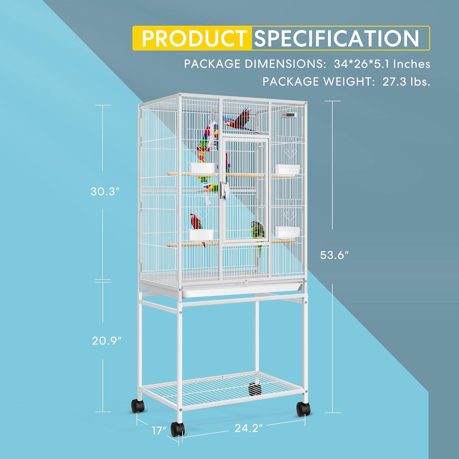 VIVOHOME 54 Inch White Wrought Iron Bird Cage with Rolling Stand