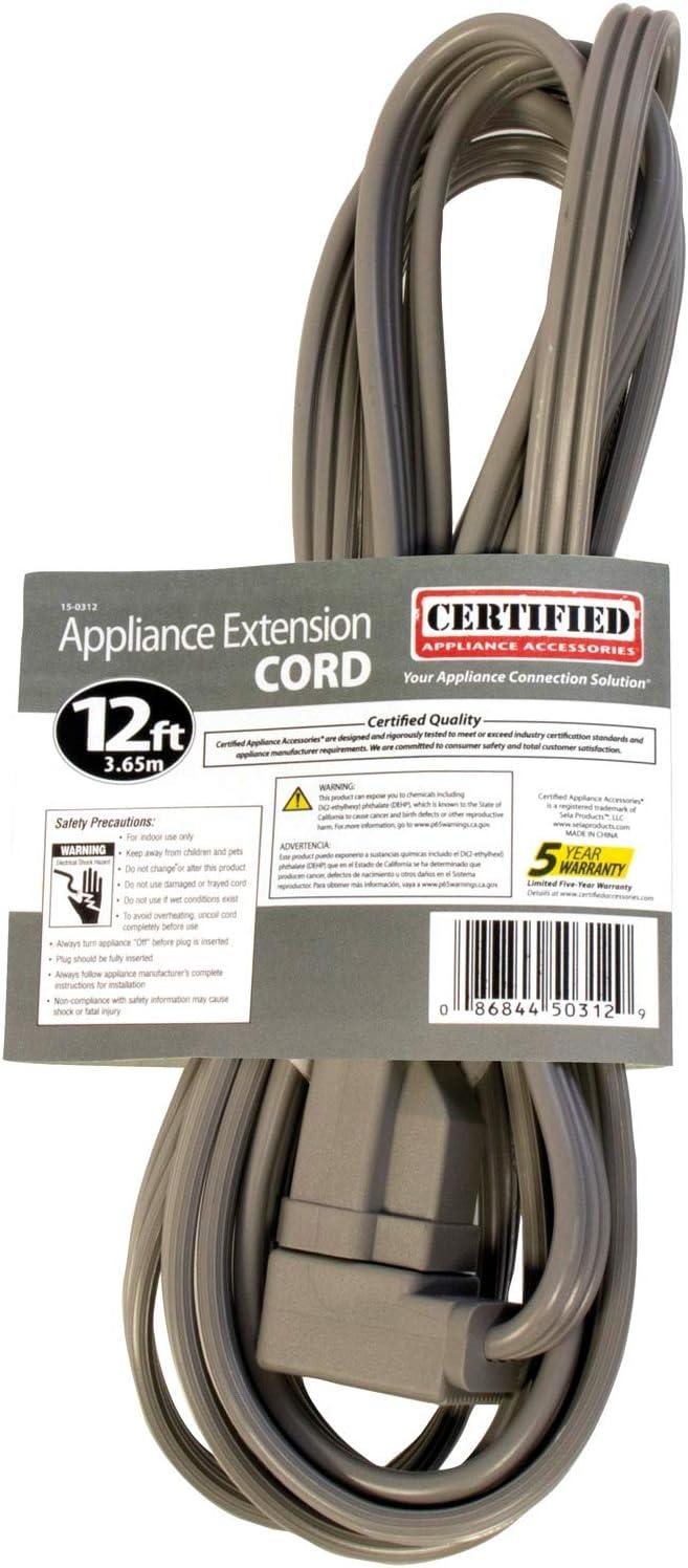 Certified Appliance Accessories® 15-Amp Grounded Appliance Extension Cord, 12ft in Gray, Size: 12 Ft.