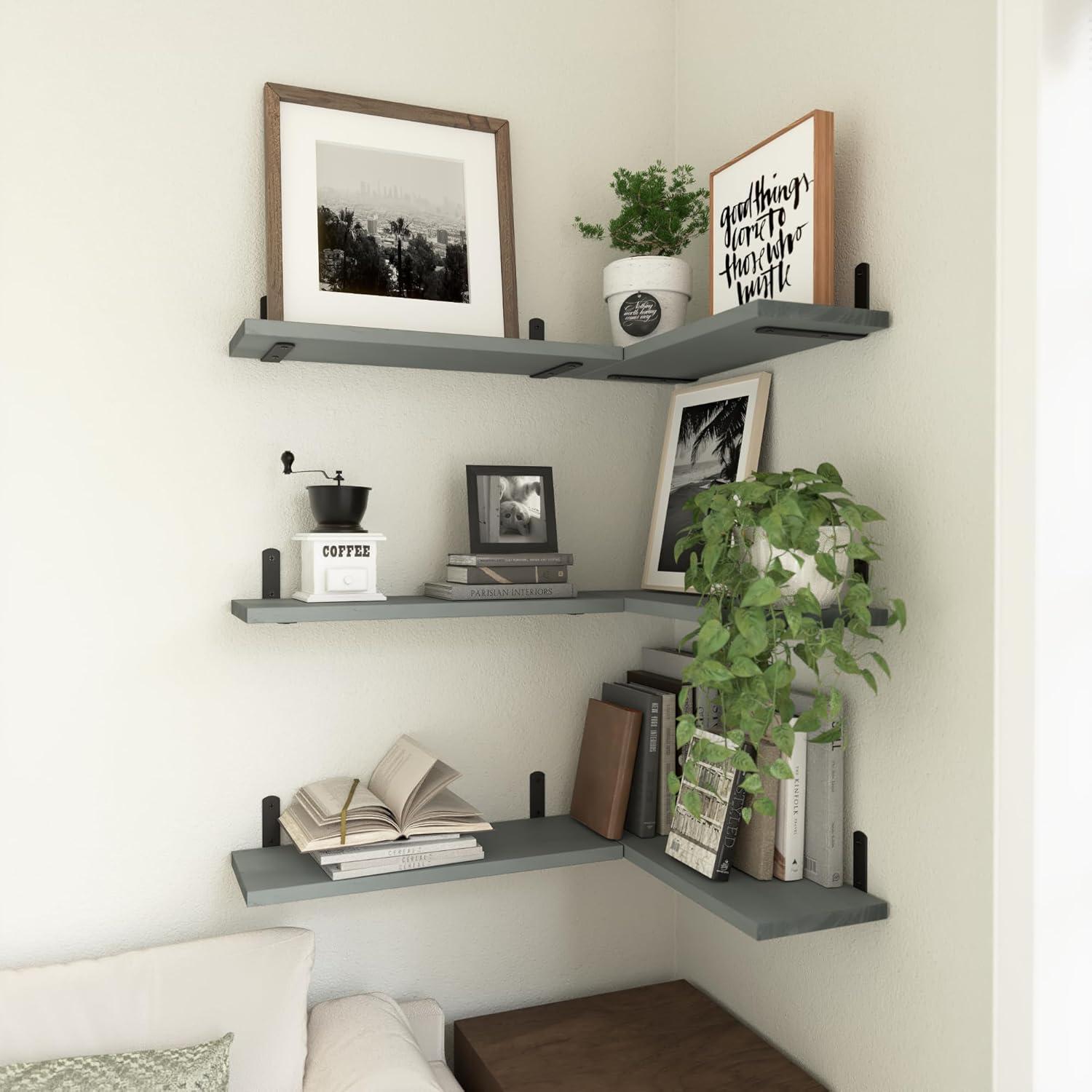 Gray 16.5'' Floating Wall Shelves with Metal Brackets