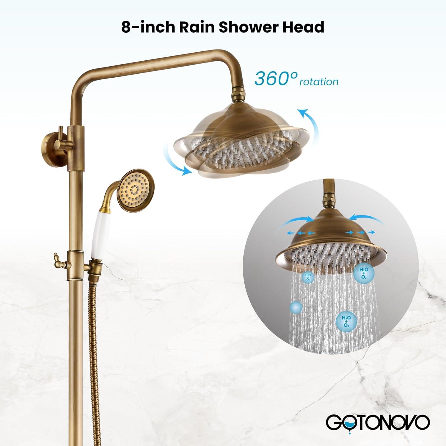 Antique Brass Adjustable Height Rainfall Shower System with Handheld Sprayer