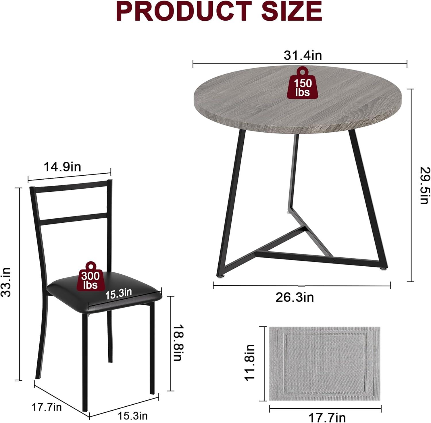 17 Stories Dining Table Set For 2, Round Kitchen Table And Upholstered Chairs For 2, 3 Piece Dining Room Table Set