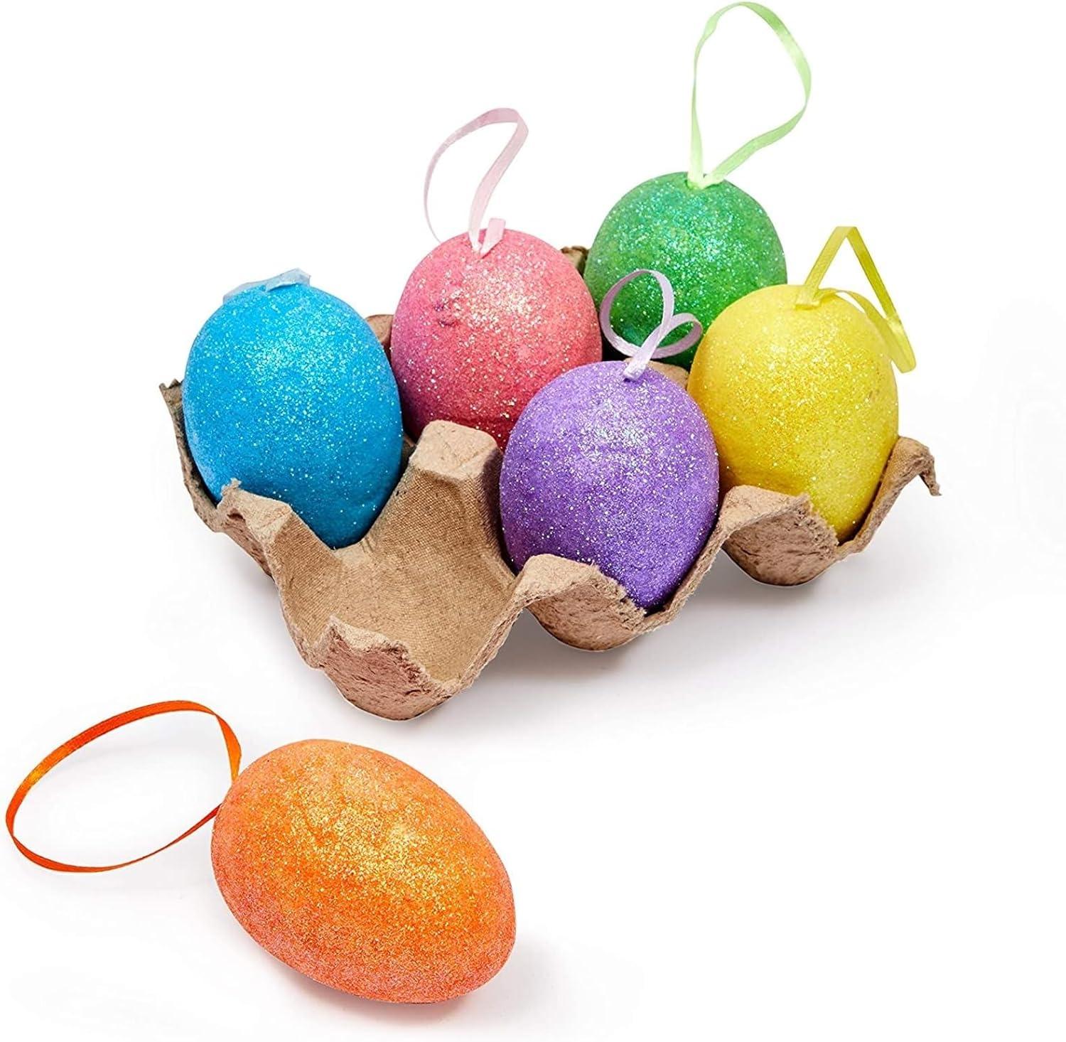 36 Pack Easter Egg Ornaments in 6 Sparkle Colors - Glitter Foam Hanging Easter Eggs for Easter Tree Decorations, Basket Filler, Home Party, DIY Crafts