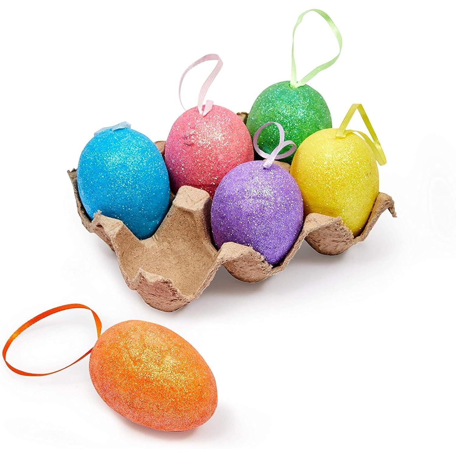 36 Pack Easter Egg Ornaments in 6 Sparkle Colors - Glitter Foam Hanging Easter Eggs for Easter Tree Decorations, Basket Filler, Home Party, DIY Crafts