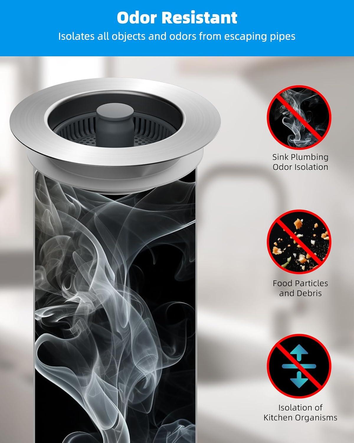 Hibbent 3-in-1 Kitchen Sink Drain Strainer  Stopper , Stainless Steel Pop-Up Design, Anti-Clogging Metal Basket with Handle, Compatible with US Standard 3-1/2" Drain