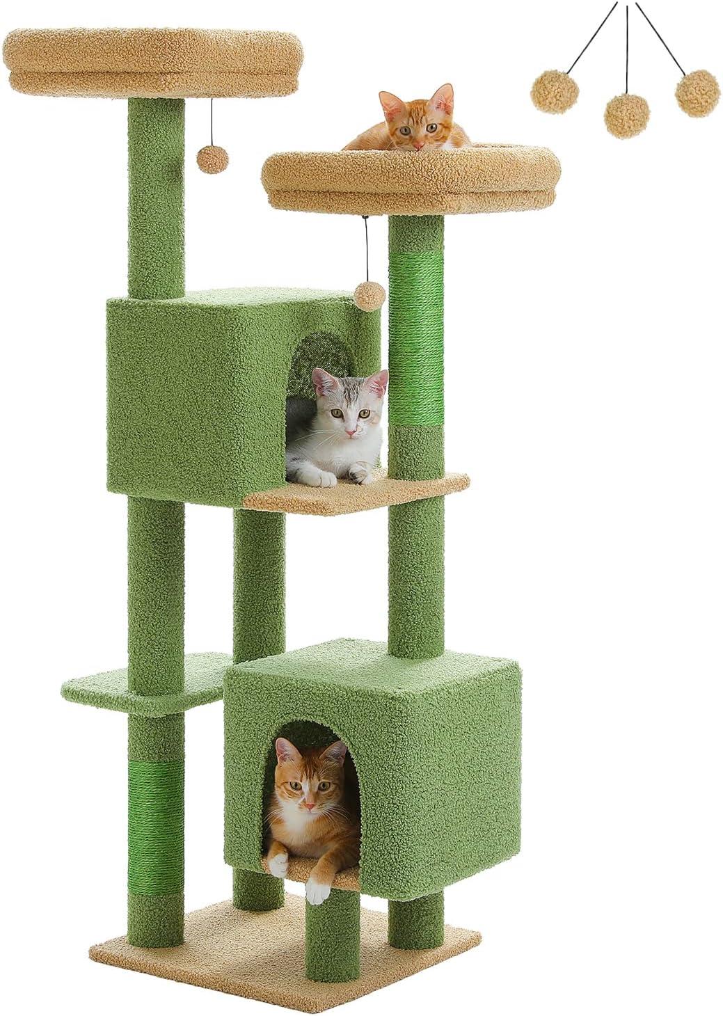 52.4" Cute Cat Tree Tower With 2 Flower Padded Perches, 2 Condos & 2 Scratching Posts