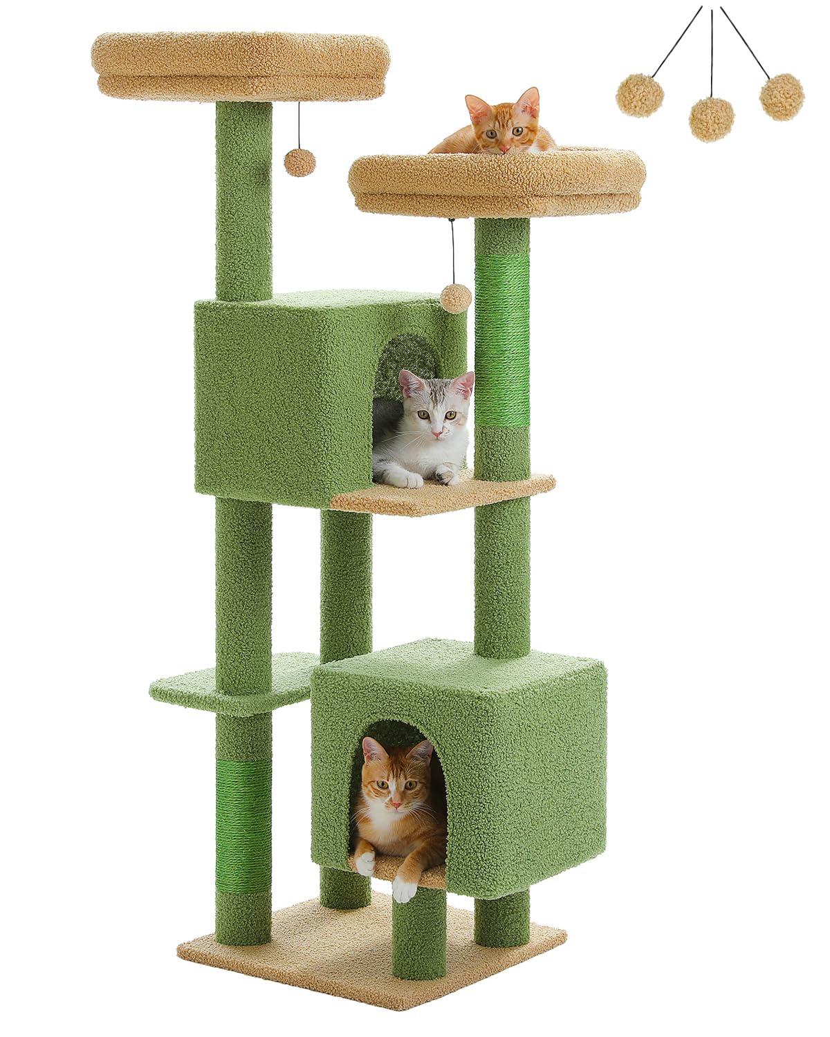 52.4" Cute Cat Tree Tower With 2 Flower Padded Perches, 2 Condos & 2 Scratching Posts