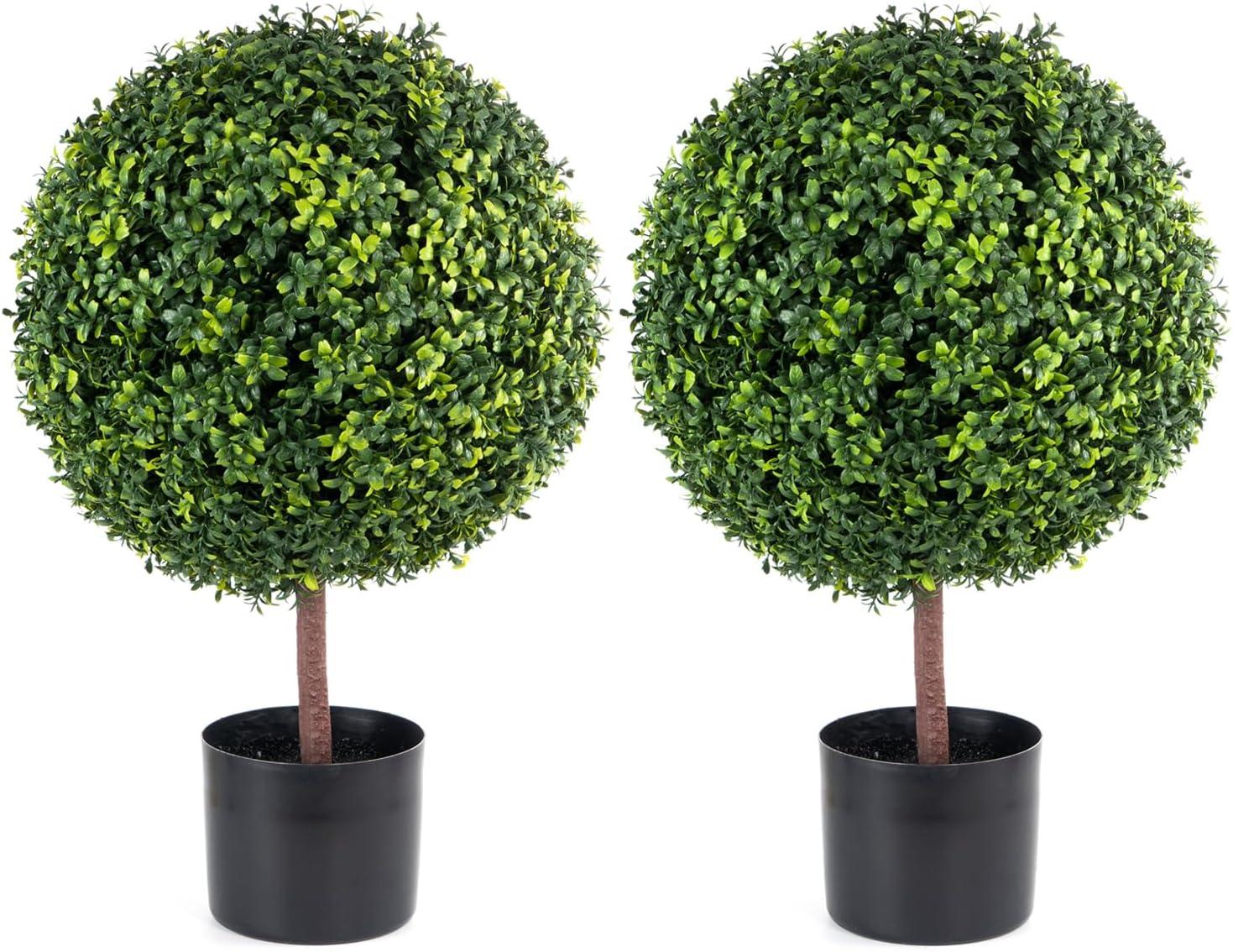 Topbuy 2-Piece 24" Artificial Plant Ball Tree Round Decorative Planter