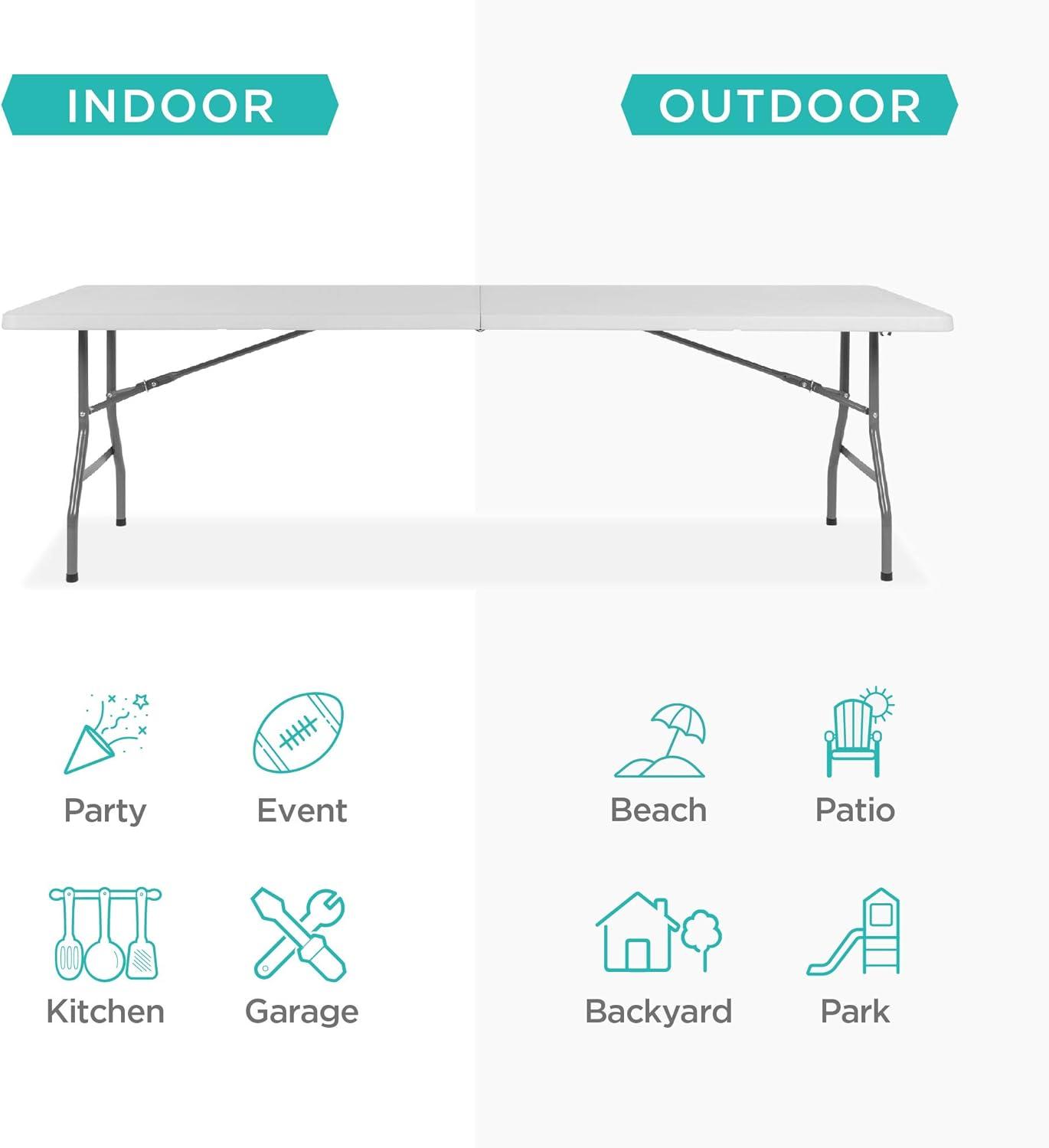 Best Choice Products 8ft Plastic Folding Table, Indoor Outdoor Heavy Duty Portable w/ Handle, Lock for Picnic