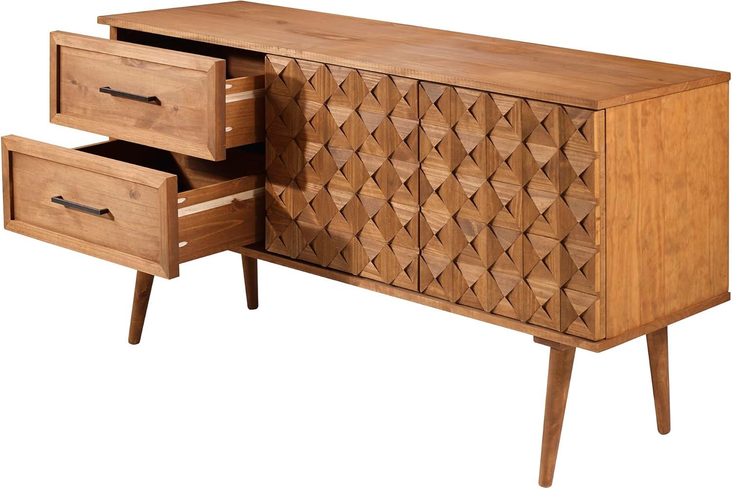 Caramel Solid Wood 2-Door Sideboard with Prism Detail