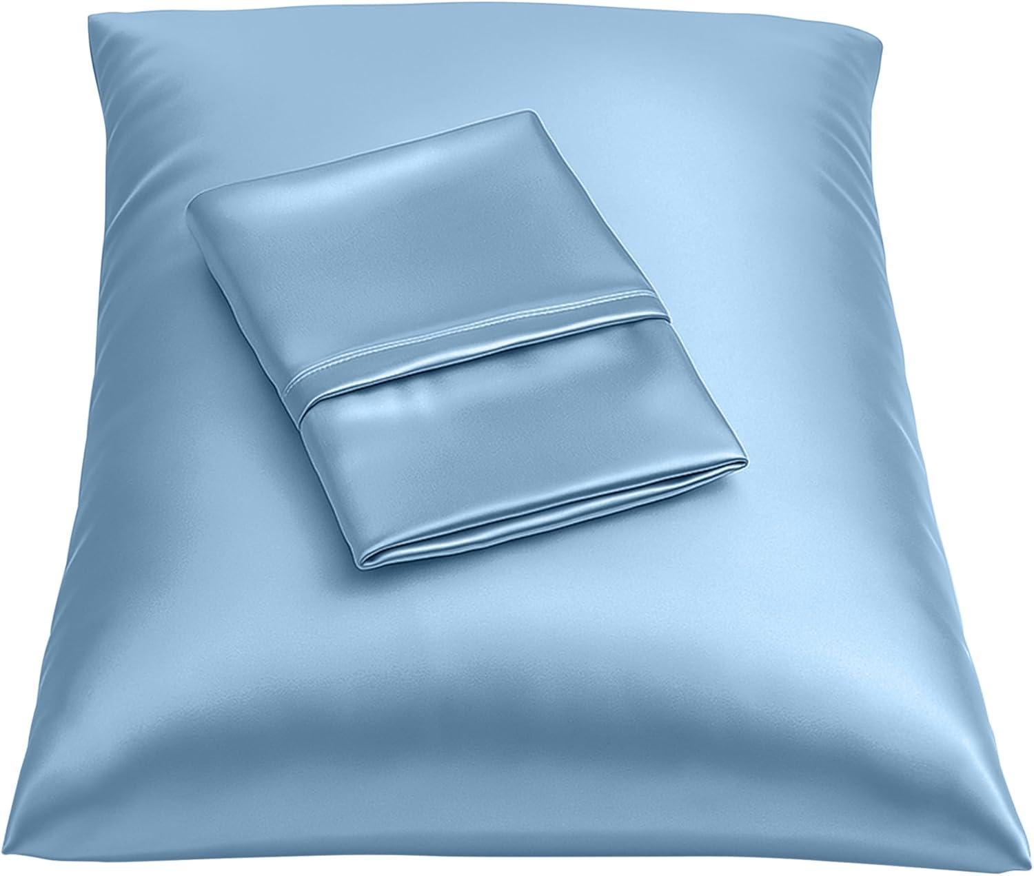 Blissford Luxury Jewel Blue Satin Pillowcase with Zipper Closure, Standard 2-Pack