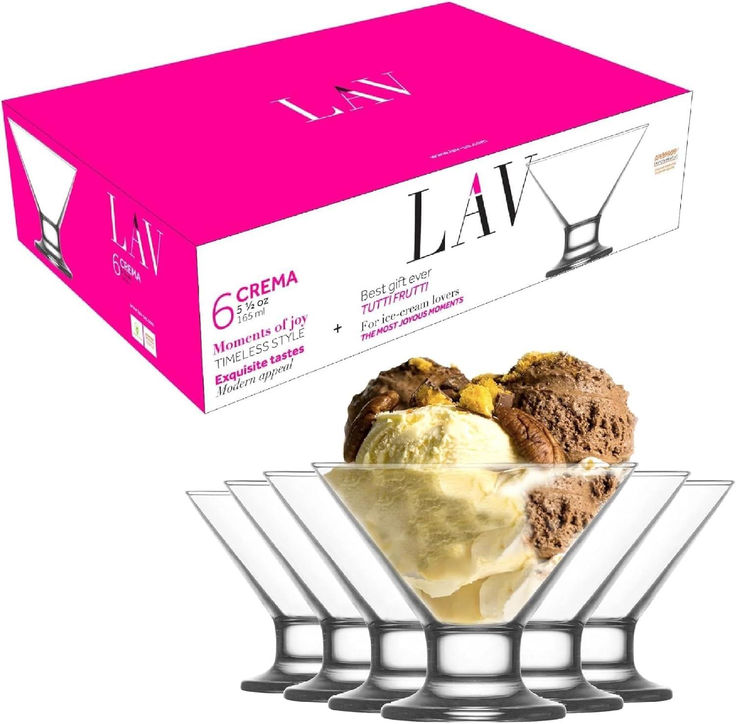 Lav Ice Cream Glass Bowl Set of 6, Clear Ice Cream Sundae Glasses, 5.5 oz