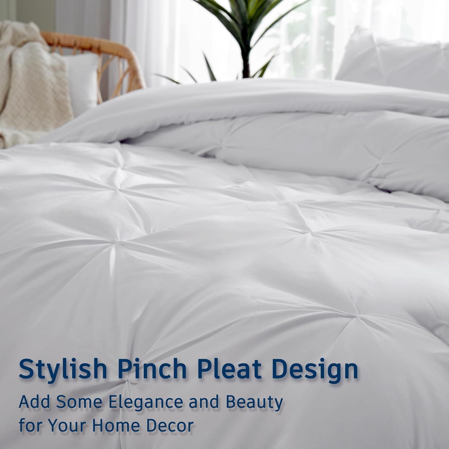 Nestl 3 Piece Pinch Pleated Duvet Cover Set, Double Brushed Pintuck Duvet Cover with Button Closure and Pillow Shams