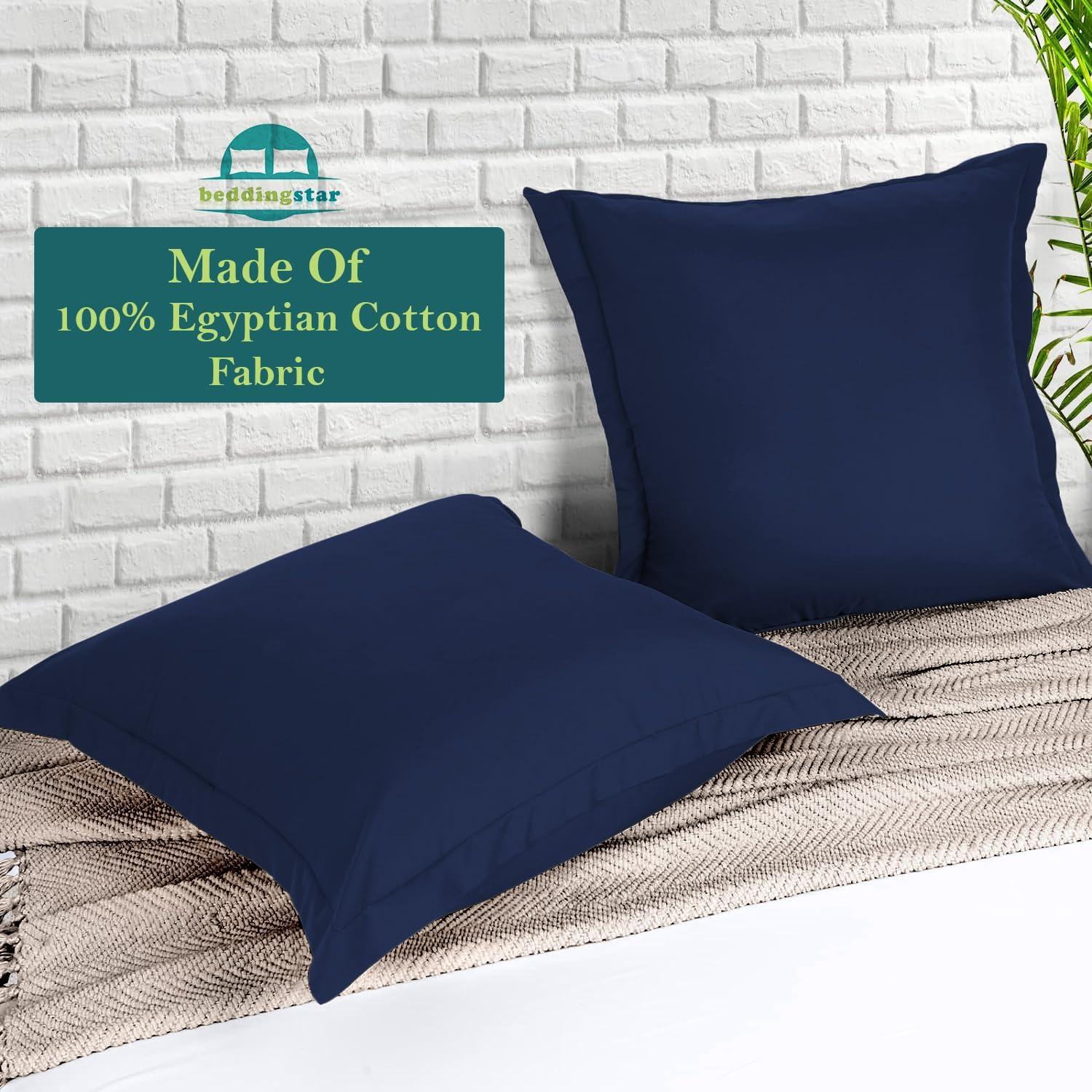 Vedanta Home Collection Square European Pillow Shams 28x28 Set of 2 Navy Blue Euro Shams 600 Thread Count 100% Natural Cotton Euro Pillow Shams Decorative