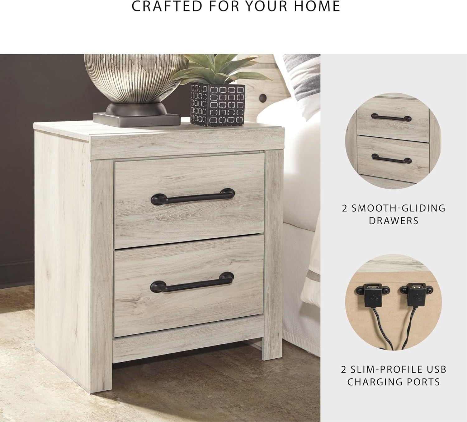 Cambeck Nightstand White - Signature Design by Ashley: Industrial Style Bedside Table with USB Ports & Storage
