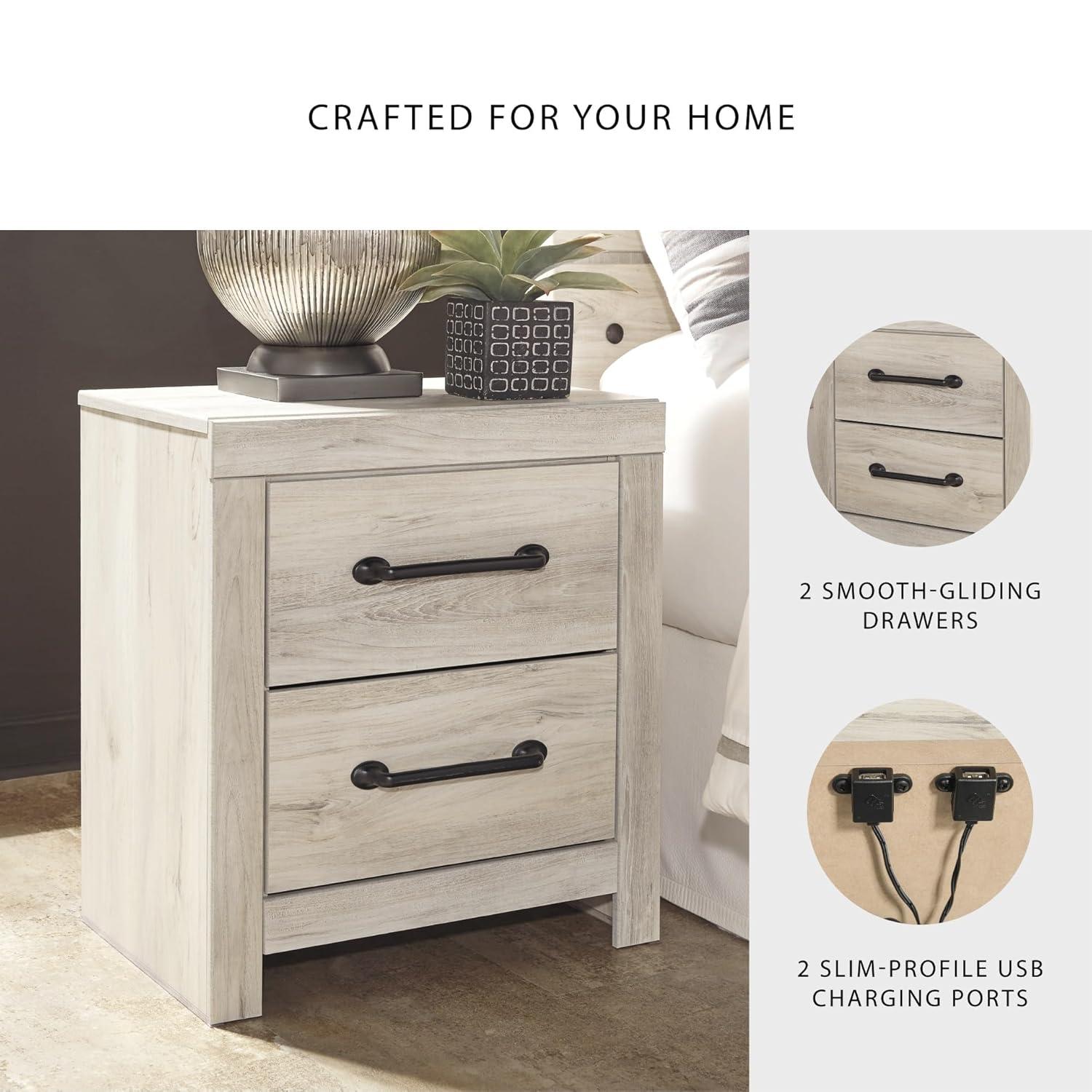 Cambeck Nightstand White - Signature Design by Ashley: Industrial Style Bedside Table with USB Ports & Storage