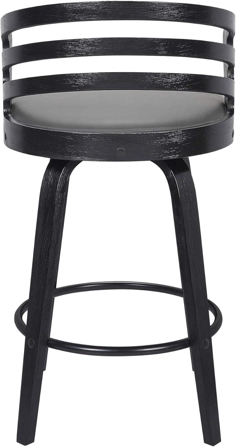 Armen Living 26" Jayden Swivel Counter Height Barstool Black/Gray: Upholstered, Mid-Century Modern Design