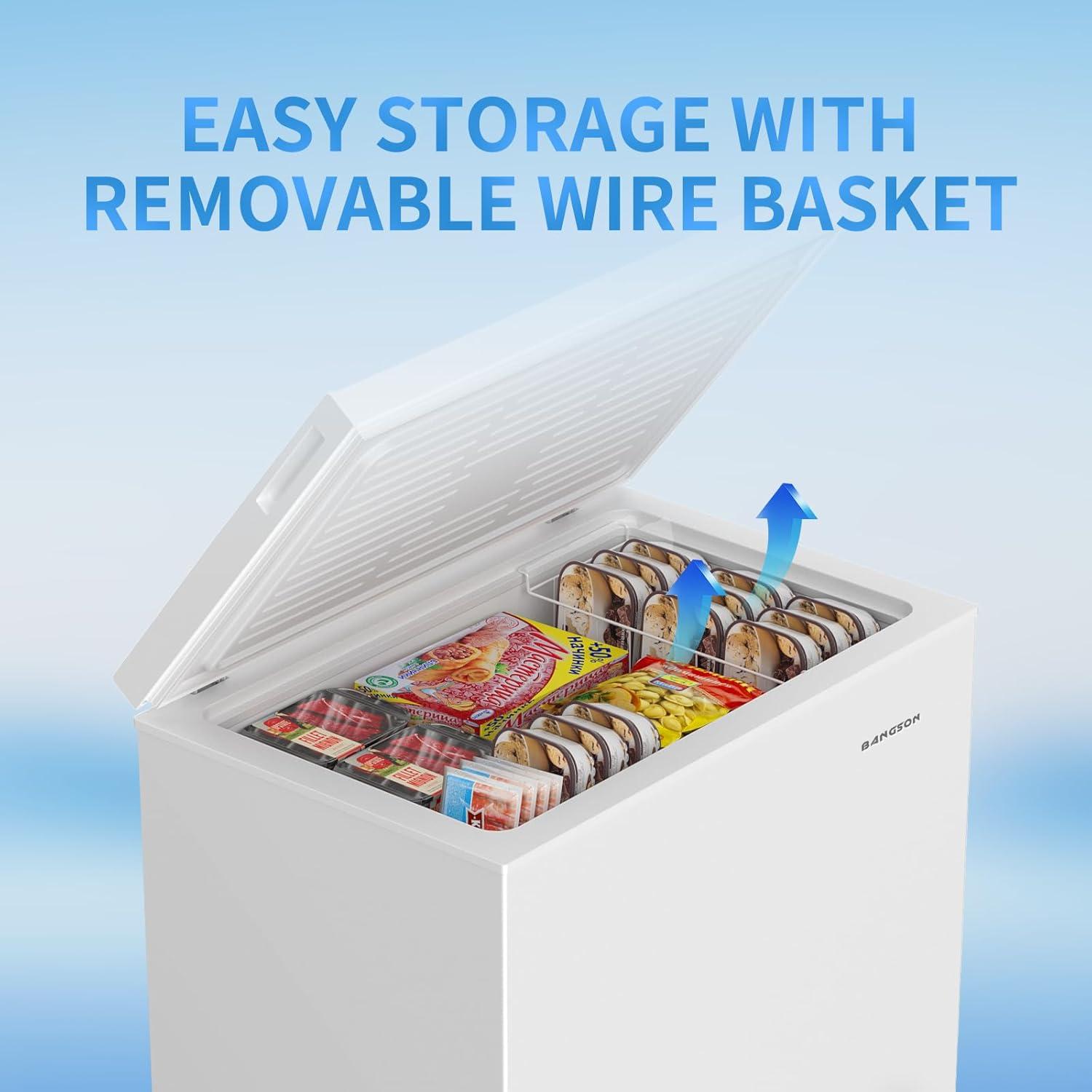 BANGSON 7.0 Cu.Ft Chest Freezer, Deep Freezer with Adjustable Thermostat, Top Open Door Freezer with Removable Basket