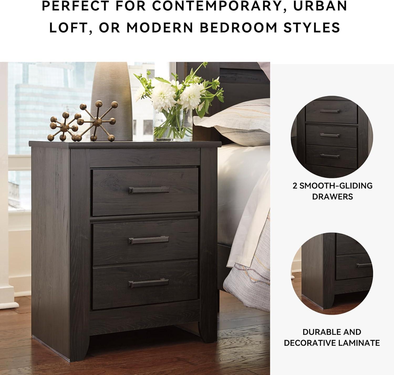Brinxton Nightstand - Black - Signature Design by Ashley: Contemporary Bedside Table with Storage Drawer