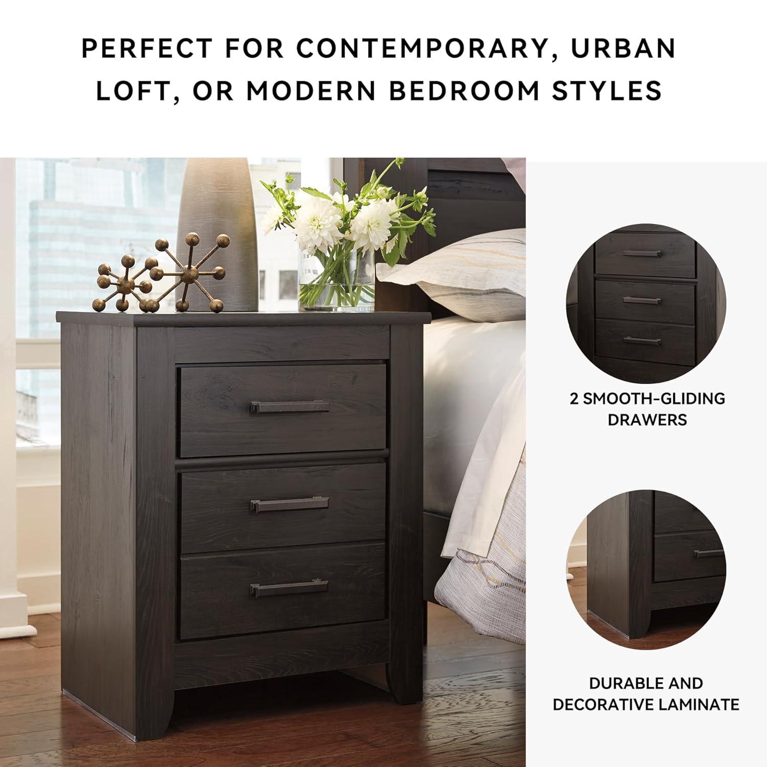 Brinxton Nightstand - Black - Signature Design by Ashley: Contemporary Bedside Table with Storage Drawer