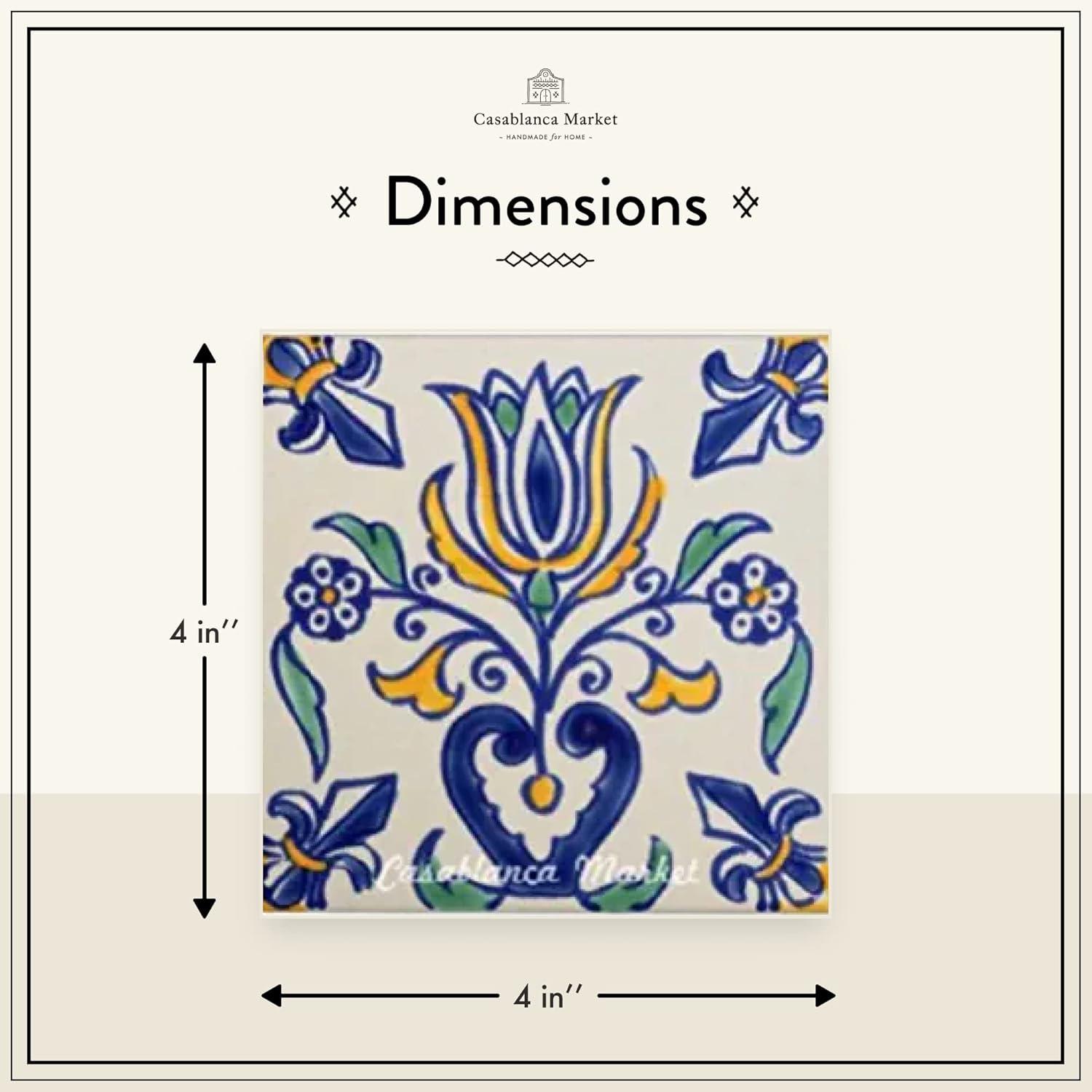 Casablanca Market Mediterranean 4'' x 4'' Hand Painted Ceramic Decorative Accent Tile