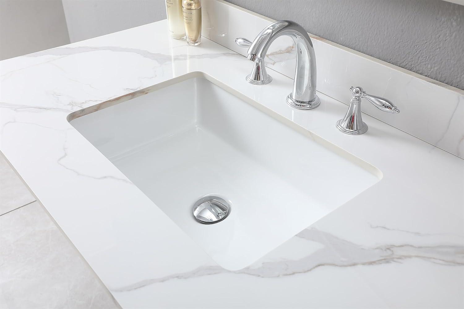 43" Bathroom Vanity Top with Ceramic Undermount Sink & Backsplash,Carrara Gold Sintered Stone Counter Top, 3 Holes Vanity Sink Top