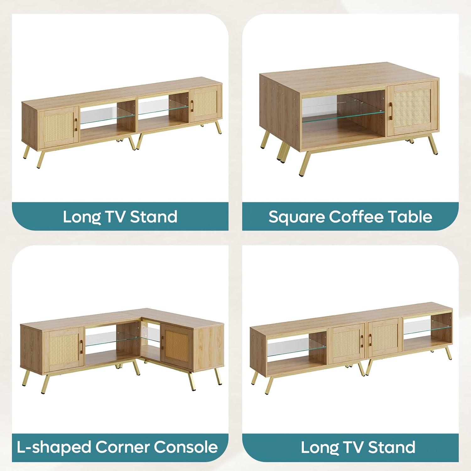 Bay Isle Home™ Alwies 80 inch TV Stand for TVs up to 85", Combinable Entertainment Center with LED Light and Adjustable Shelves, 4-1 Rattan TV console