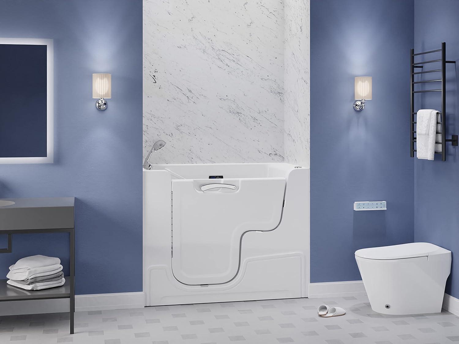 White Acrylic Freestanding Walk-In Tub with Jets and Handheld Shower