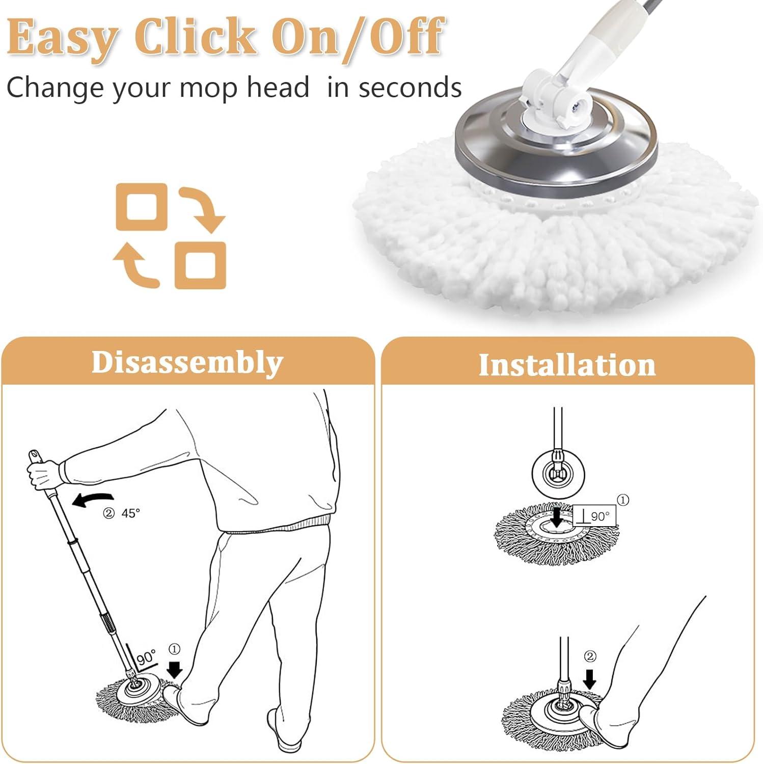 NICEMOVIC 5 Pack Spin Mop Replacement Head for 360° Spin Mop System, Round Shape Standard Universal Size Mop Head, Microfiber Spin Mop Refills Easy Cleaning and Machine Washable