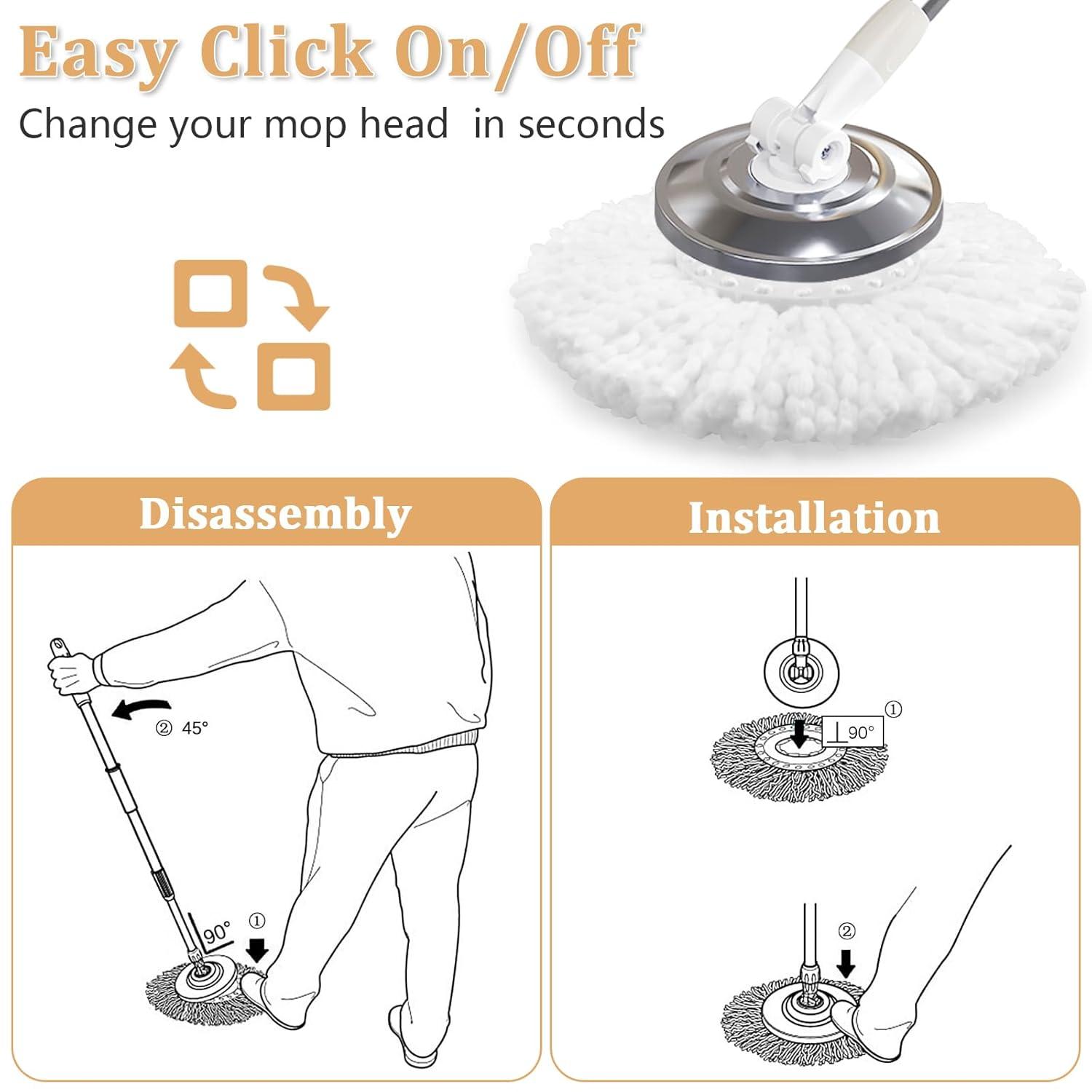 NICEMOVIC 5 Pack Spin Mop Replacement Head for 360° Spin Mop System, Round Shape Standard Universal Size Mop Head, Microfiber Spin Mop Refills Easy Cleaning and Machine Washable