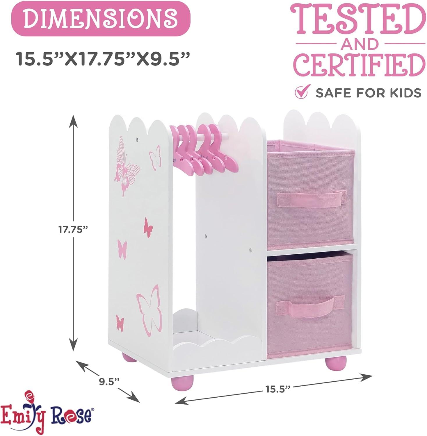 Emily Rose 18 inch Doll Clothes Storage Closet Open Wardrobe 18" Doll Furniture - Butterfly | Includes 5 Doll Clothes Hangers | Perfect for Storage of 18" Doll Clothes or Small Pet Clothes