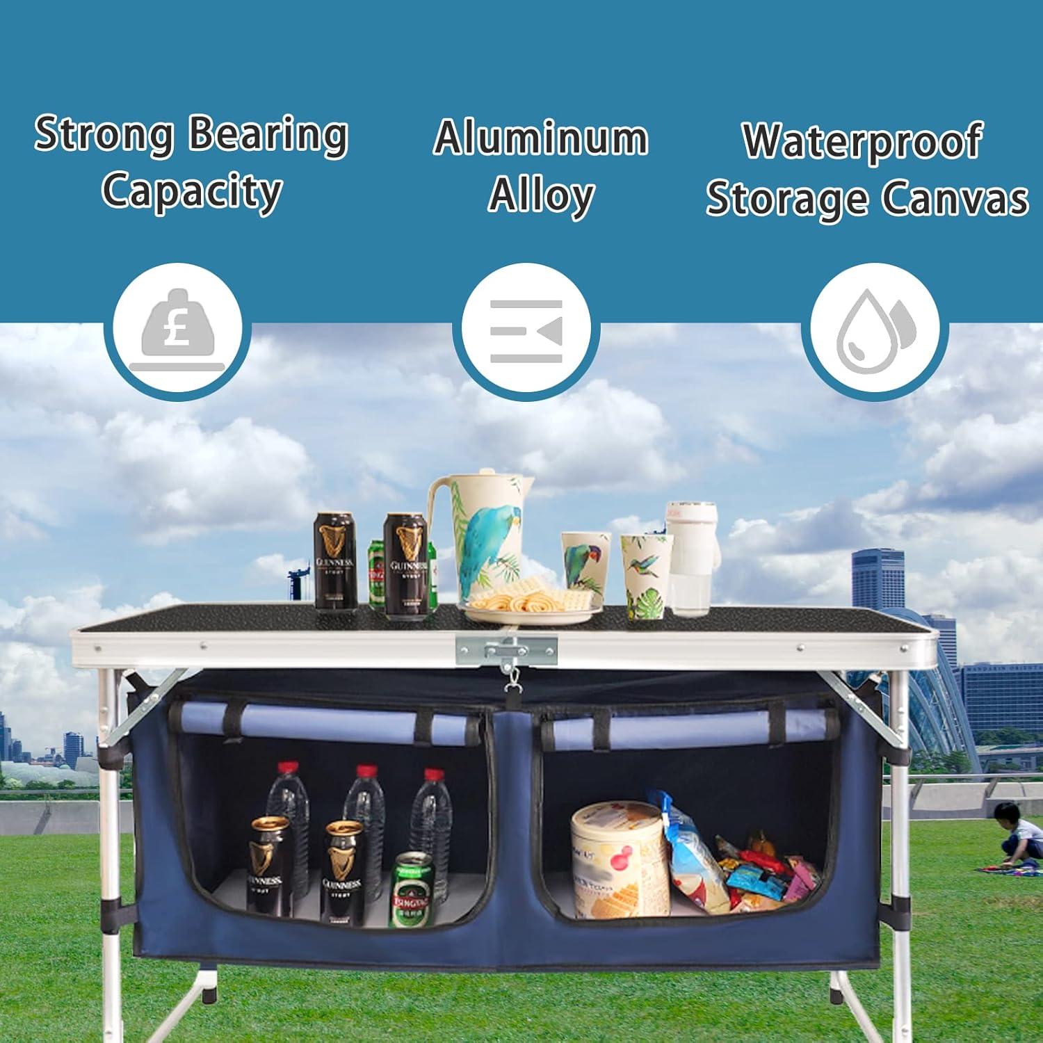 Camping Folding Table - Portable and Lightweight Table with Storage for Outdoor Activities. Perfect for Camp, Picnic, and BBQ.