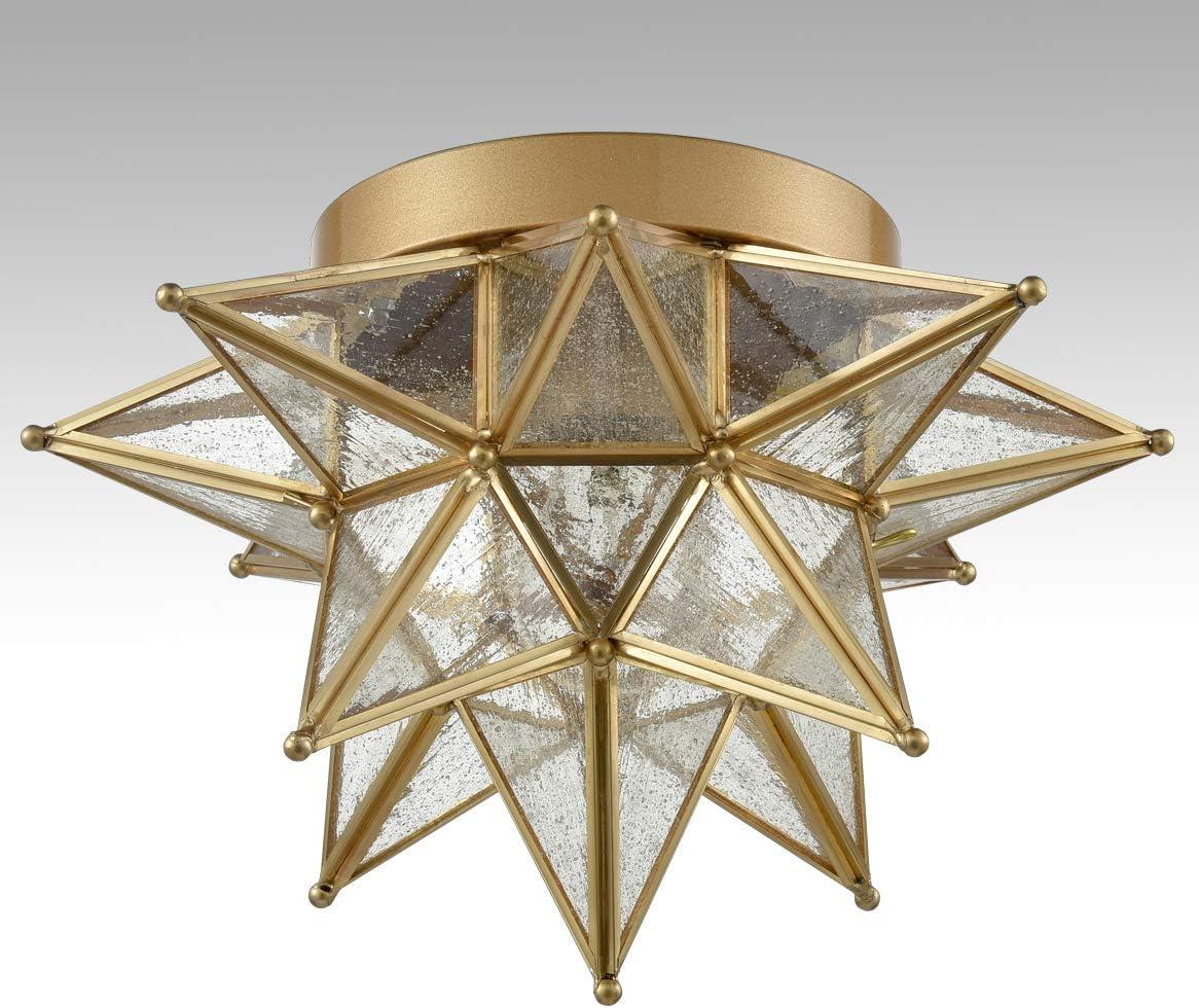 Bohemian Brass Moravian Star Seeded Glass Ceiling Light