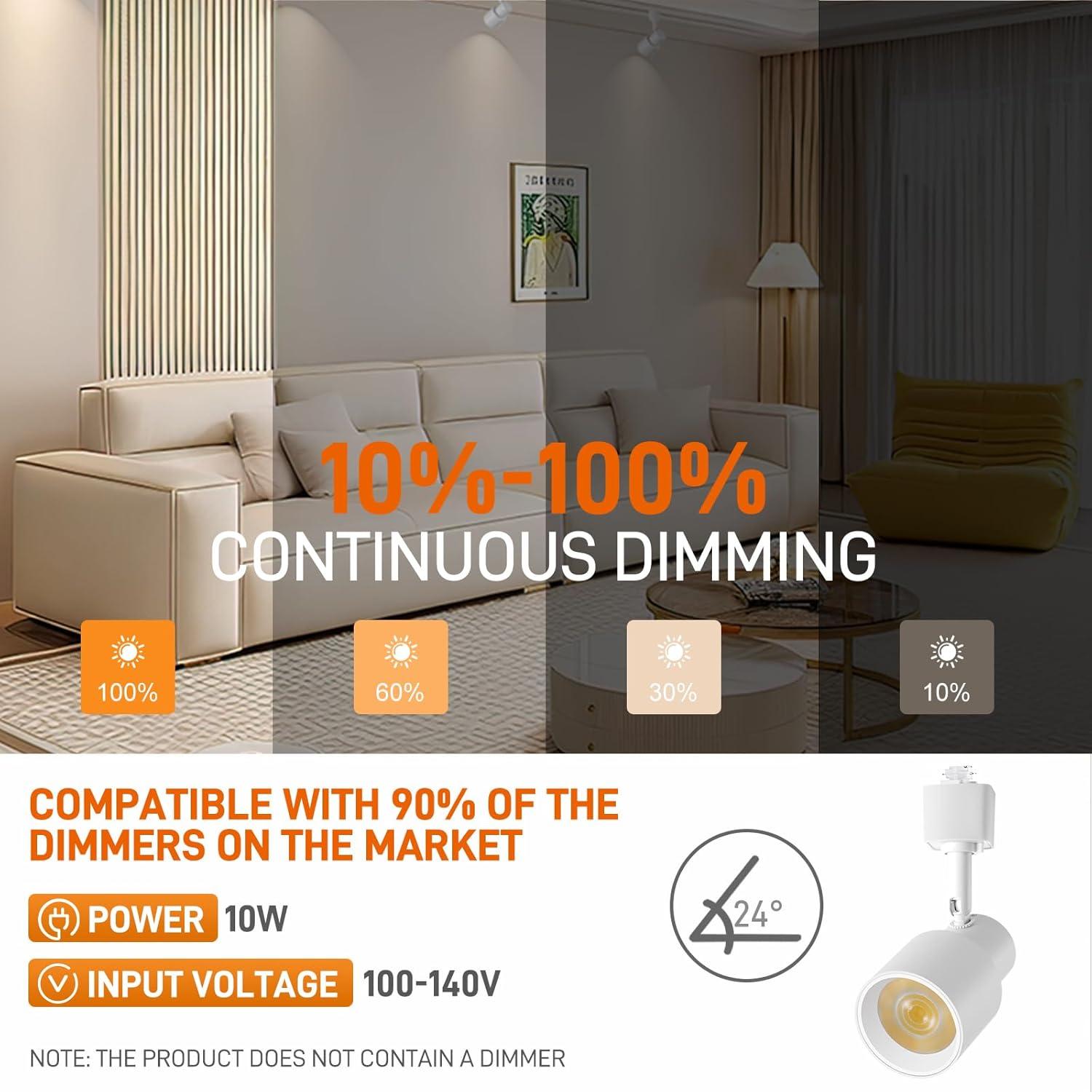 10W H Track Lighting Heads, Dimmable LED Track Lighting Heads Fixtures Bright 3000K Warm White Track Light Head for Accent Task Art, Flicker Free CRI90+ 24° 900lm (White, 4 Pack)