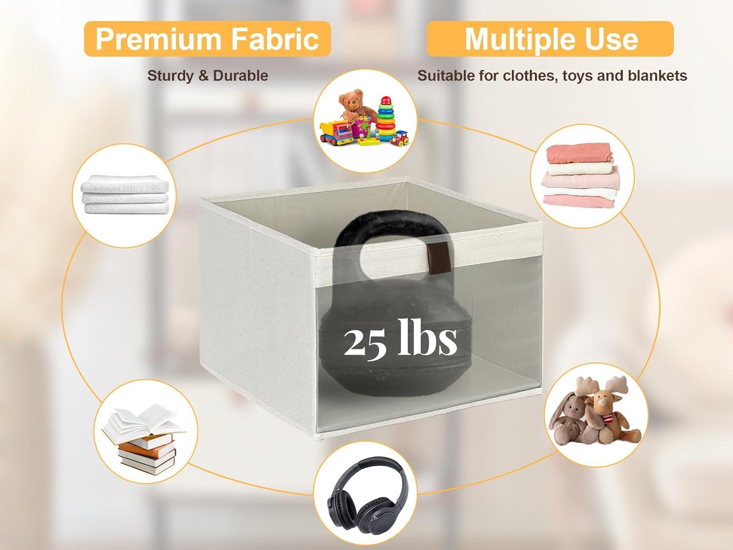 Closet Storage Bins with Clear Window and 2 Handles, Foldable Clothing Bins for Shelves, Large Fabric Organizer, Beige, 3 Pack