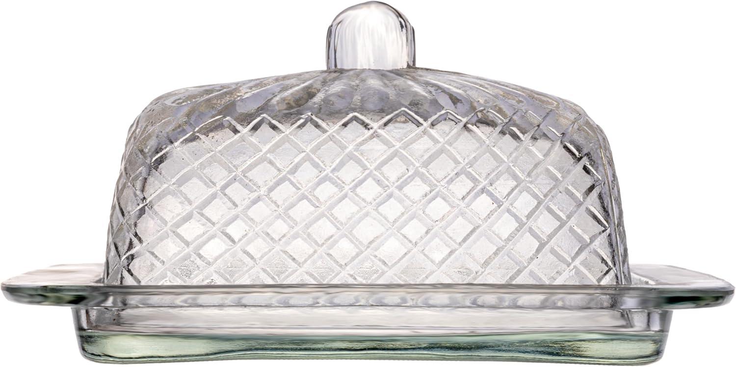 Medium Clear Embossed Rectangular Reclaimed Glass Butter Dish