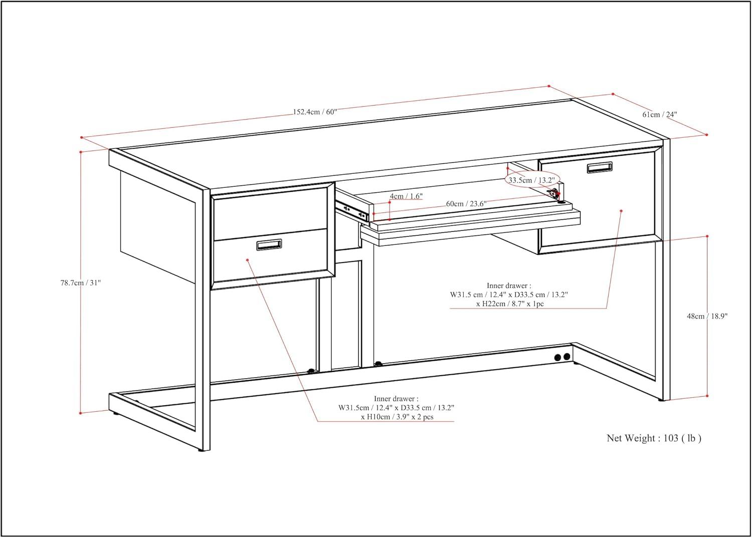 Simpli Home Hampden 60"W Wood and Metal Desk in Weathered Gray