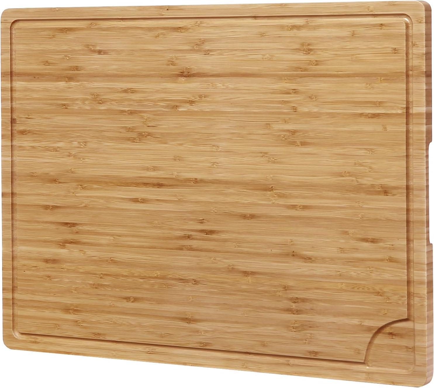 2024 New 24 Inch Extra Large Bamboo Cutting Board for Kitchen, Heavy Duty Wood Kitchen Stovetop Cover Chopping Board with Side Handles and Groove, 100% Organic Bamboo