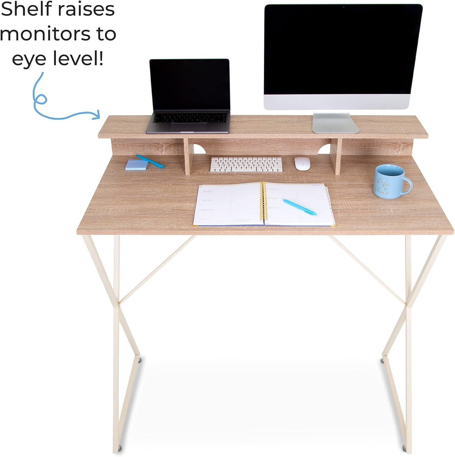 Maple Woodgrain 52" Modern Standing Desk with Storage Cubbies