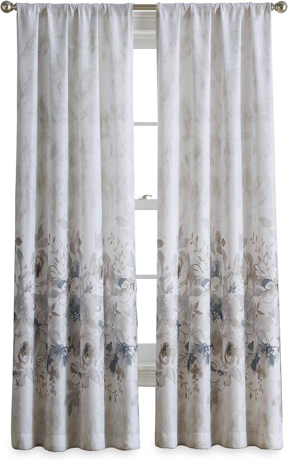 Natural Floral Watercolor Light-Filtering Polyester Curtain Panel 50" x 84"