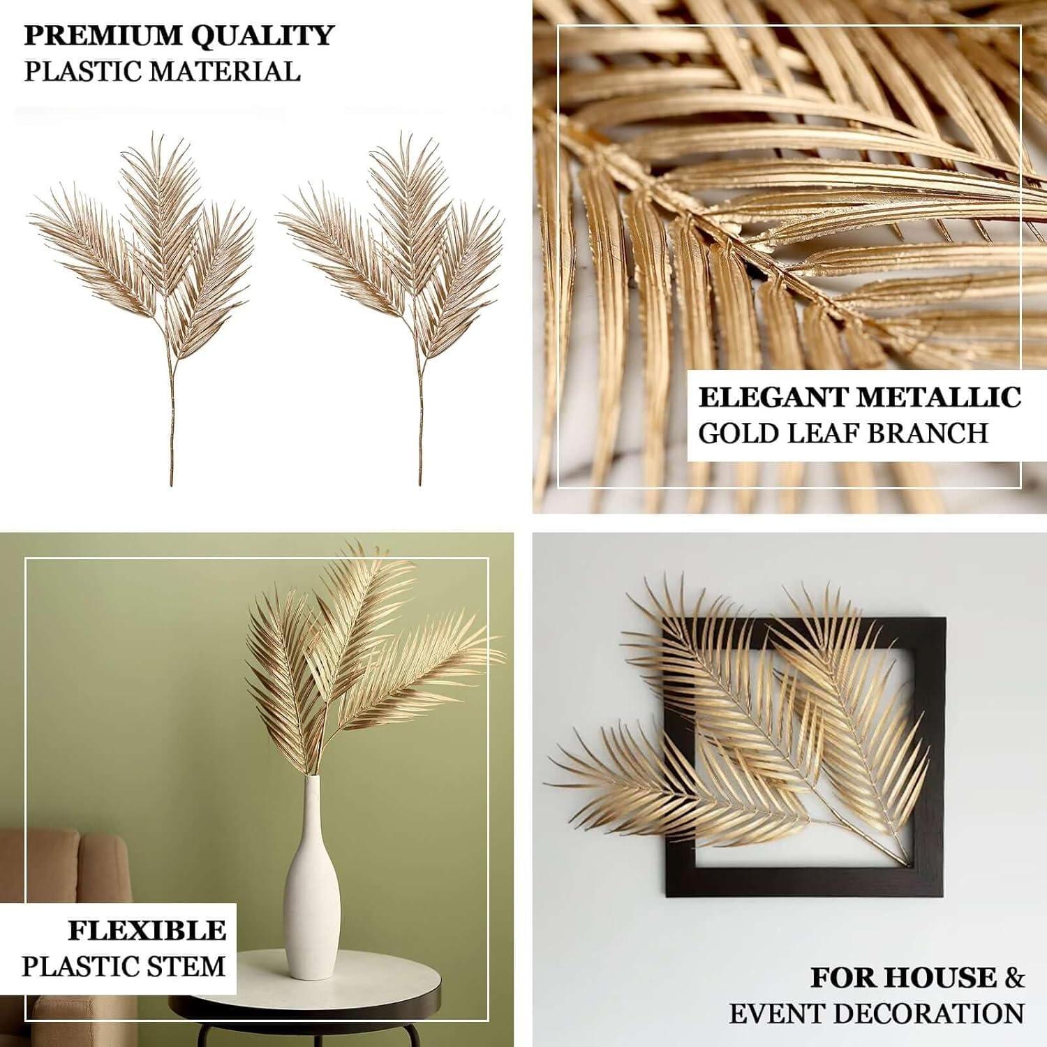 Efavormart Pack of 2 | 32" Metallic Gold Artificial Palm Leaf Spray, Tropical Leaves Vase Filler Floral Decoration