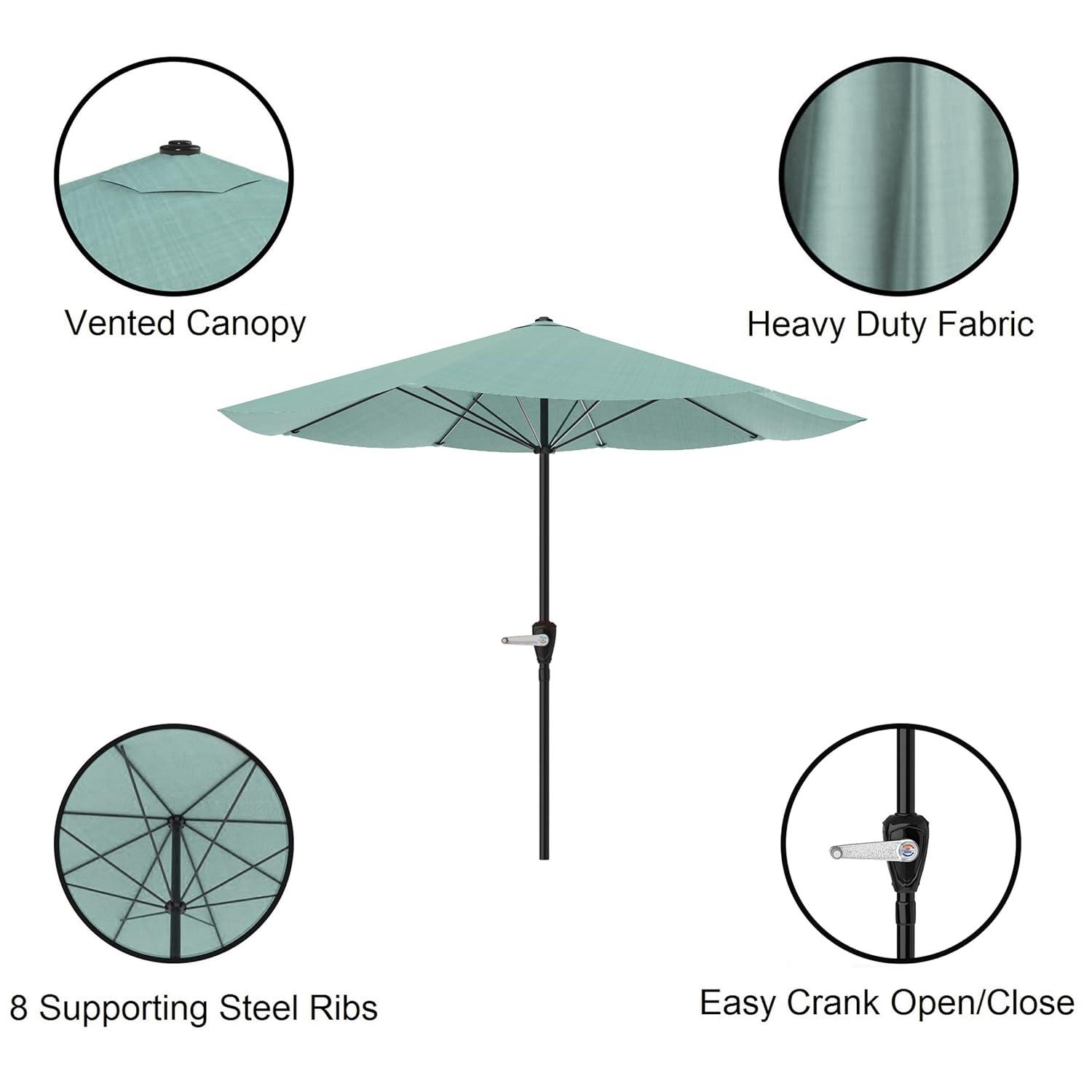 Pure Garden 9-ft Steel Green No-tilt Market Patio Umbrella with Base