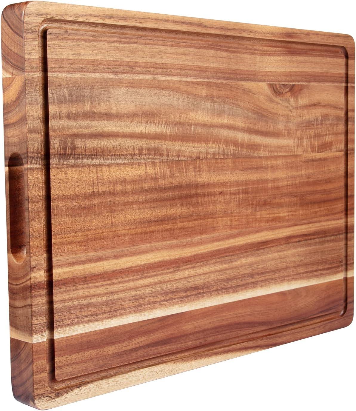 XL Acacia Wood Cutting Board with Juice Groove and Handles