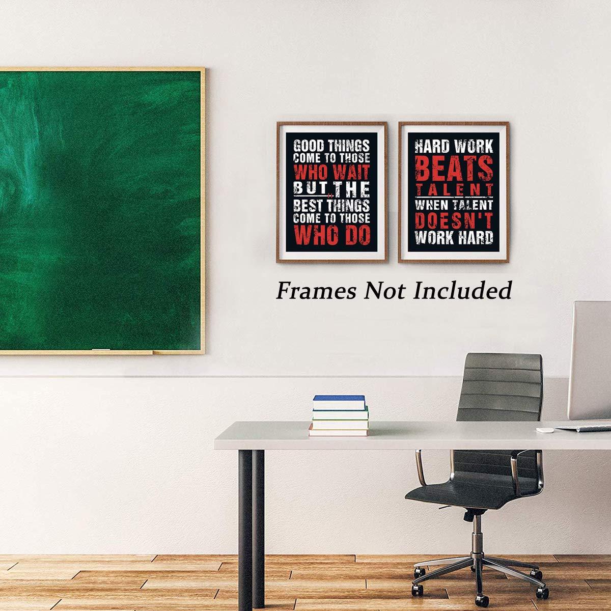 HPNIUB Inspirational Quotes Art Prints, Set of 4 (8”X10”), Chalkboard Motivational GYM Wall Art Poster, Hard Work Painting Be Strong Be Brave Wall Art for Classroom Kids Teens Bedroom Office, No Frame