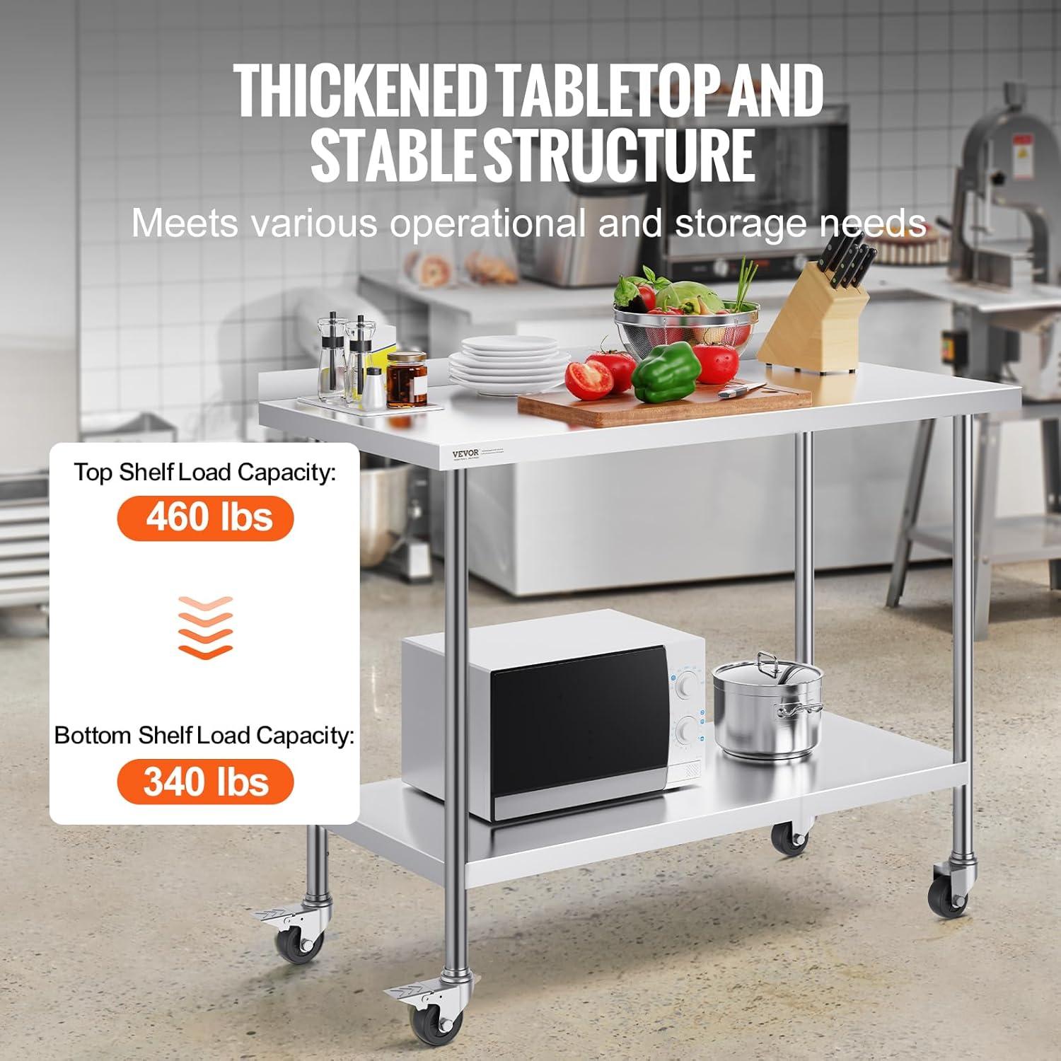 VEVOR VEVOR Stainless Steel 24'' W x 40'' H Adjustable Portable Work Table