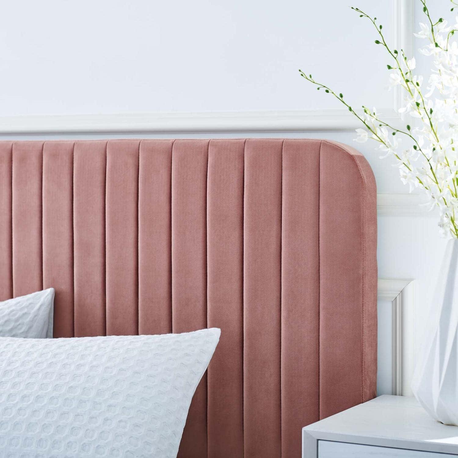 Dusty Rose Channel Tufted Velvet Full Platform Bed