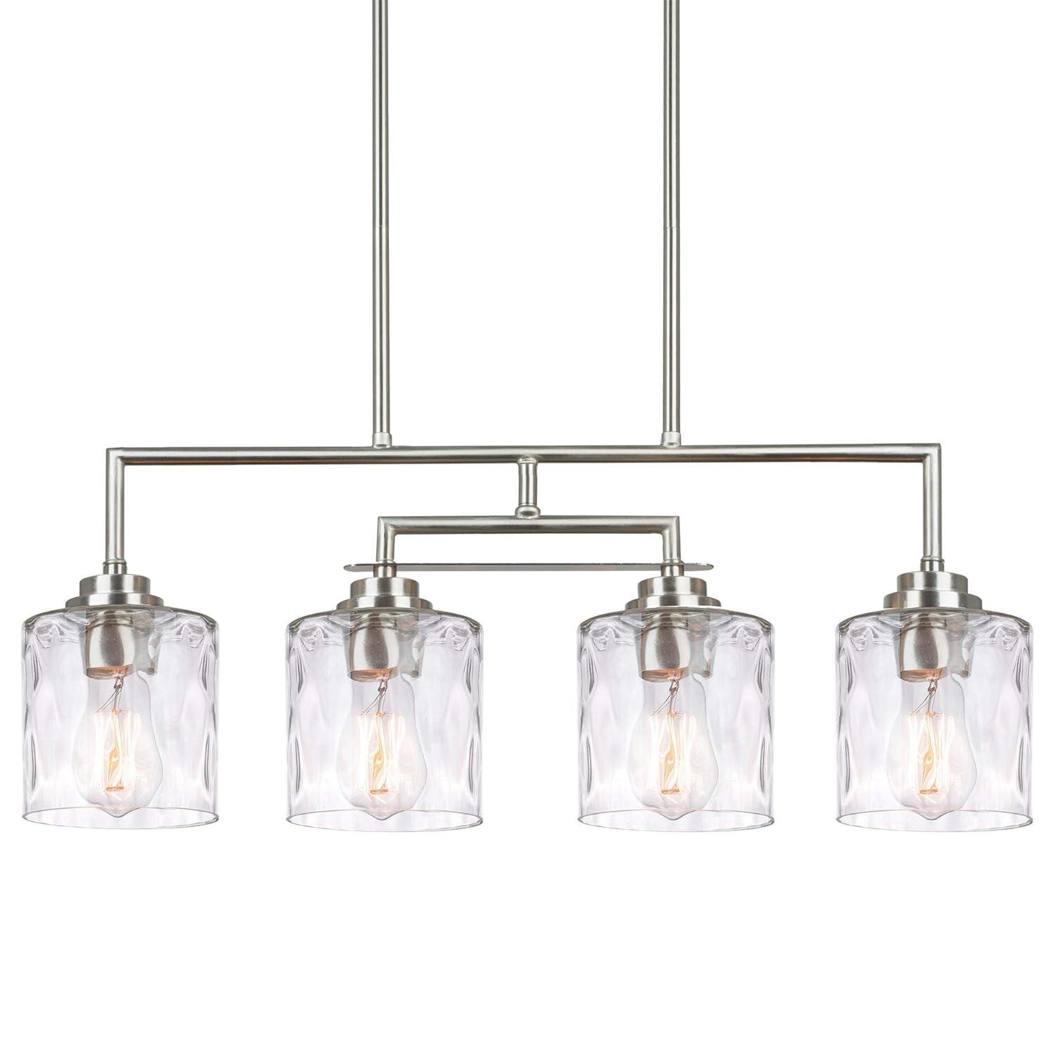 Kira Home Monroe 28" Island Light, Free Swinging Center Arm, Hammered Glass Shades, Adjustable Hanging Height