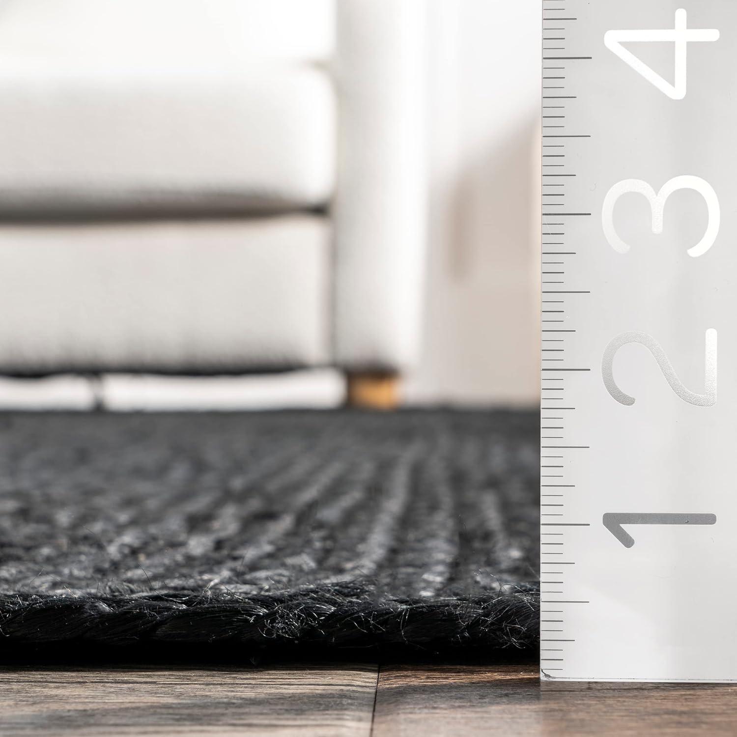 8'x10' Hand Woven Rigo Jute Area Rug Black - nuLOOM: Farmhouse Style, Low Pile, Rectangle, Indoor Use