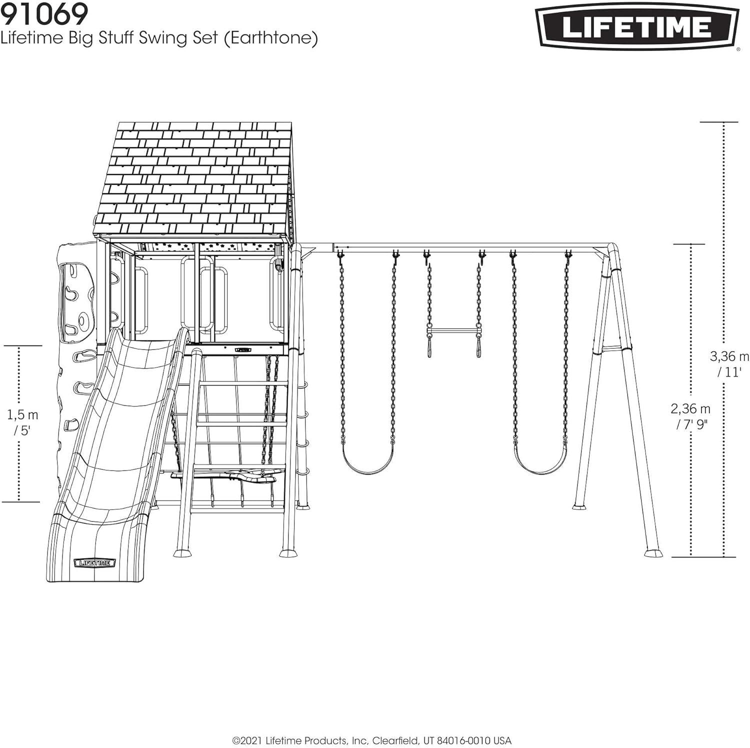 Lifetime Green and Brown Metal Swing Set with Slide and Climbing Wall