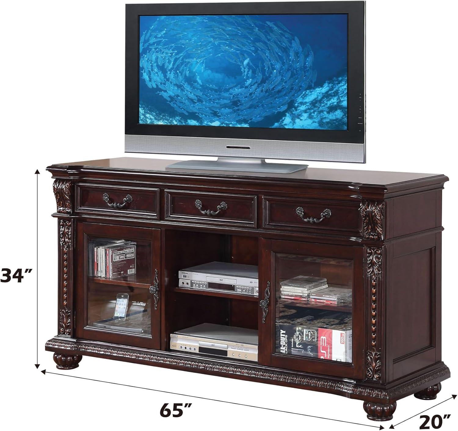 ACME Anondale 3-Drawer Wooden TV Stand with Glass Doors in Cherry