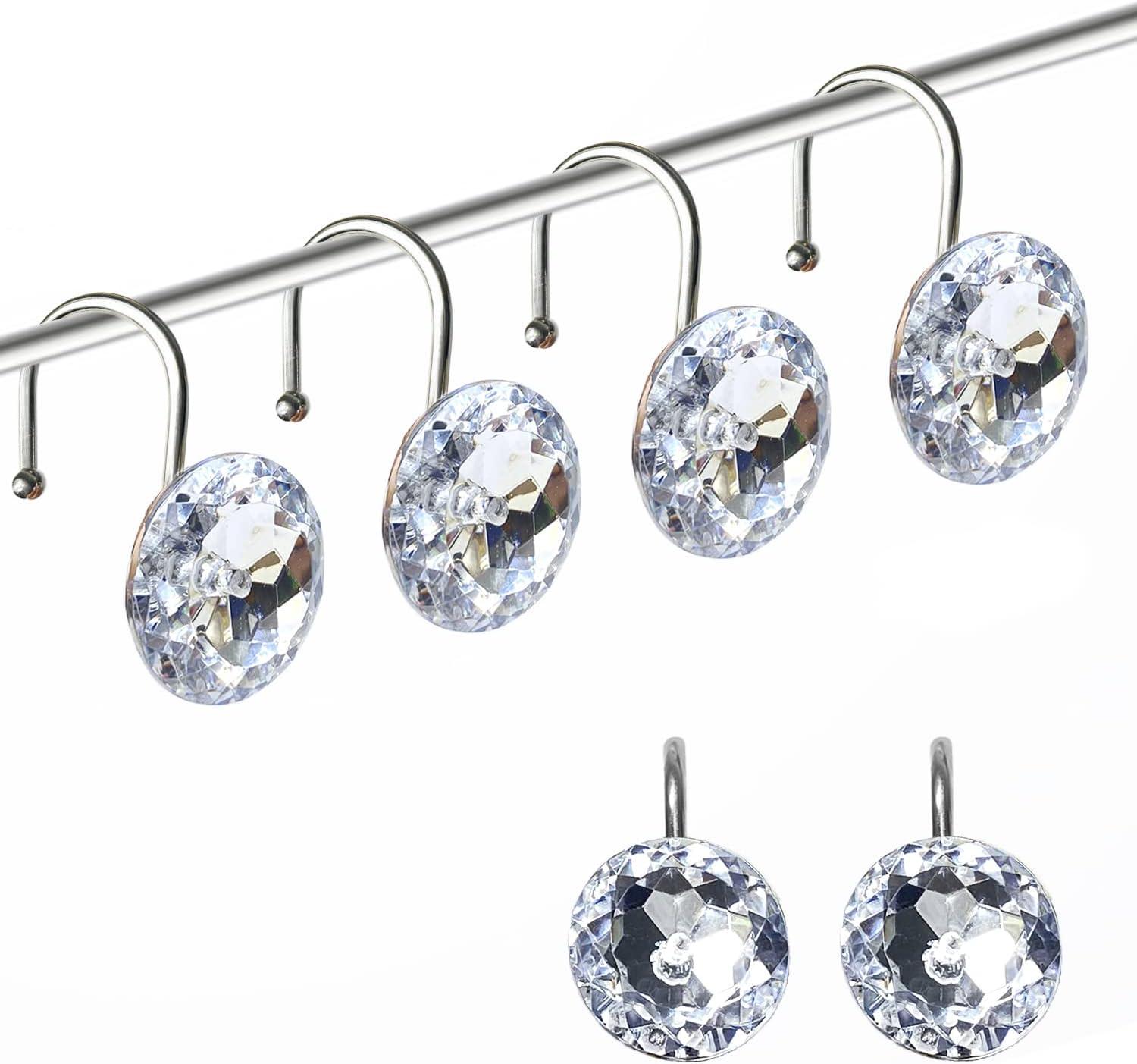 Clear Acrylic Rhinestone Stainless Steel Shower Curtain Hooks Set